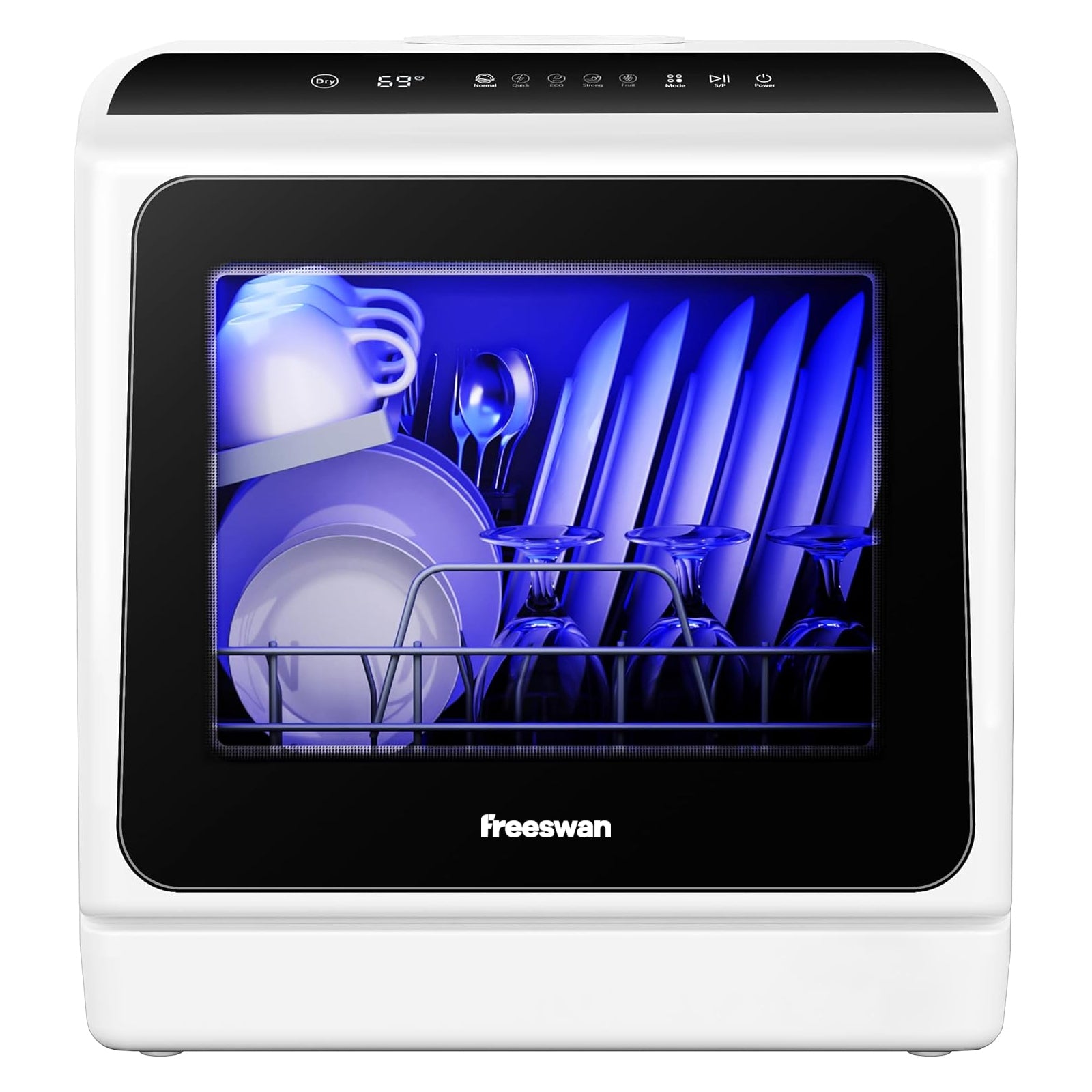 Freeswan Countertop Dishwasher Portable with 6 Programs, 5L Built-in Water Tank for Apartments &amp; RV, 167℉ High-Temp, No Hookup Needed, Mini Dishwasher with Baby Care, Air Dry/Quick/ECO/Fruit/Normal Mode