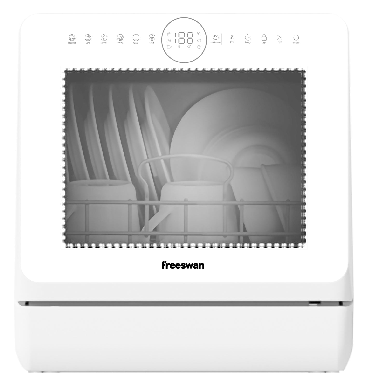 Freeswan  Portable Countertop Dishwasher , 5L Built-in Water Tank for Apartments & RV,Ultra-Slim Dishwasher Upgrade 3 Spray Arms, Air Dry/Quick/ECO/Fruit/Normal Mode