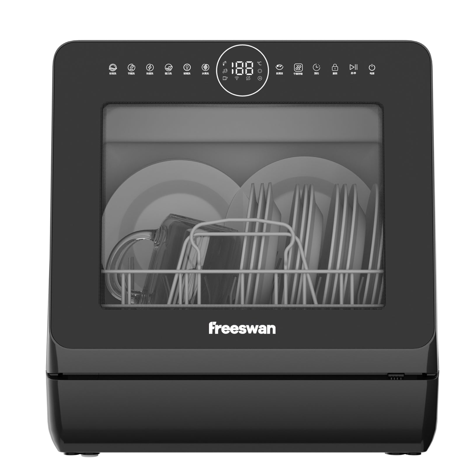 Freeswan Countertop Dishwasher, 8 Washing Programs Portable Mini Dishwasher with 5-Liter Built-in Water Tank for Apartments & RVs, Air Dry/Quick/ECO/Fruit/Normal Mode