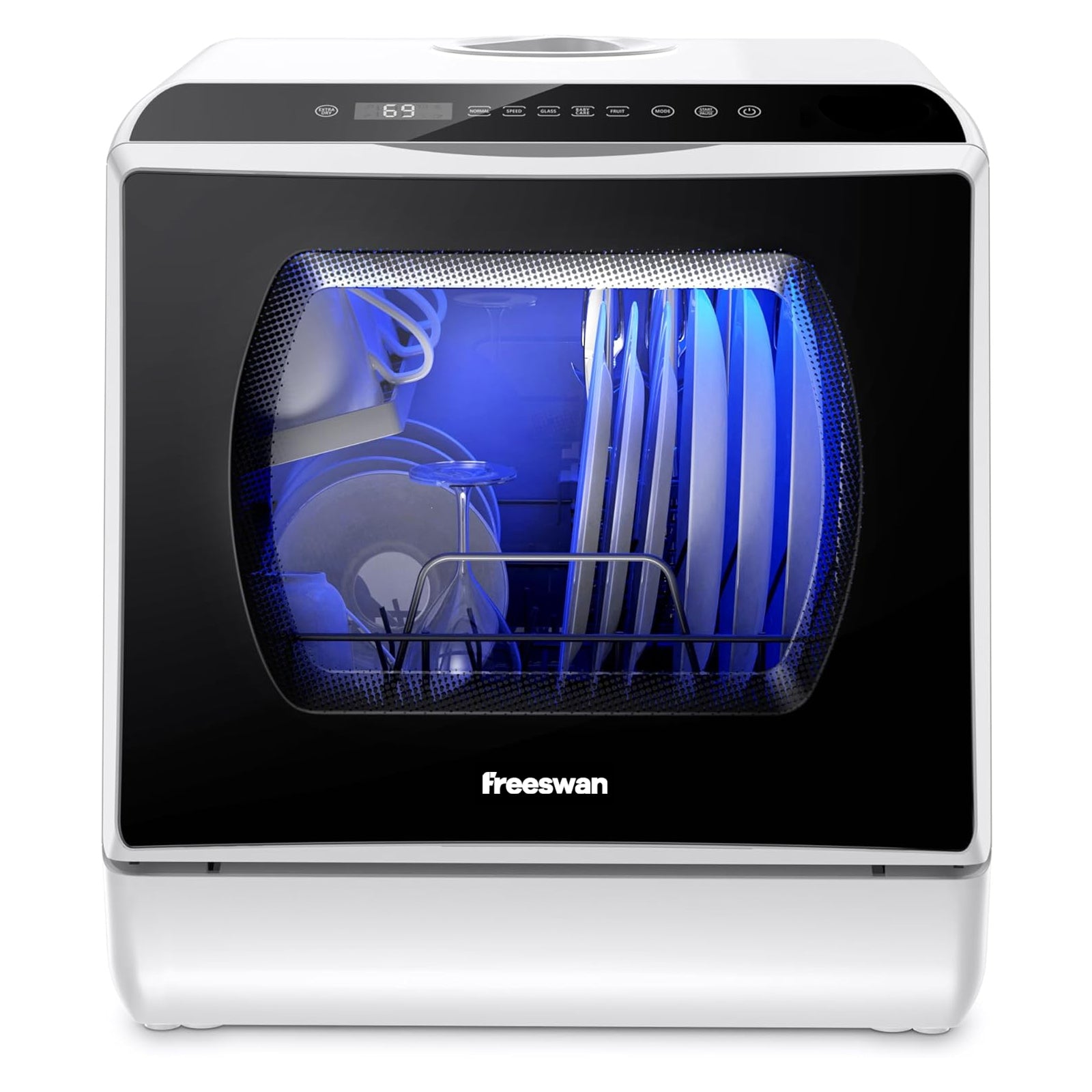 Freeswan Portable Mini Dishwasher Countertop,5L Built-in Water Tank for Apartments &amp; RV,8 Wash Programs with Baby Care with Baby Care, Air Dry/Quick/ECO/Fruit/Normal Mode