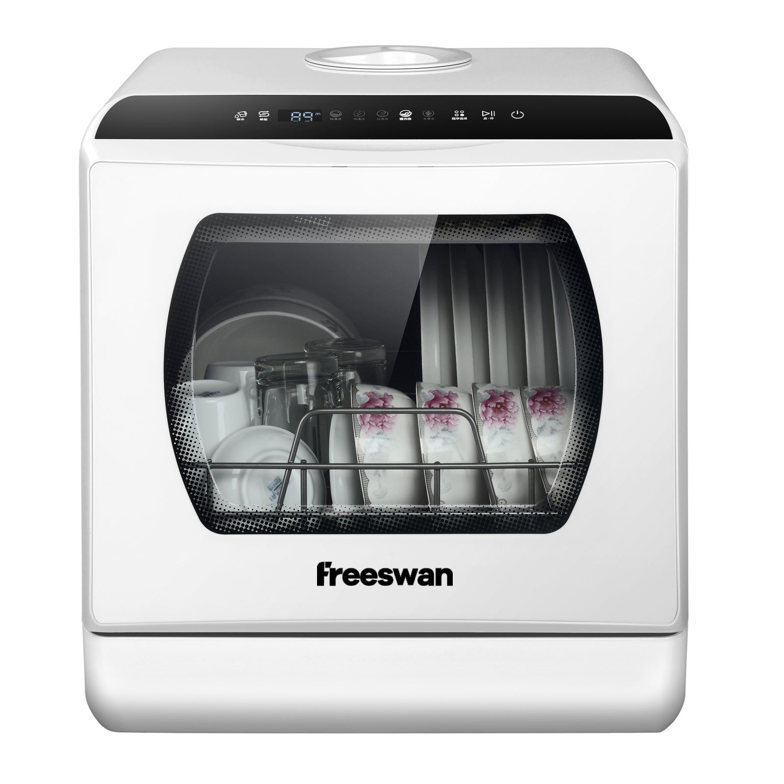 Freeswan Portable Mini Dishwasher Countertop,5L Built-in Water Tank for Apartments & RV,8 Wash Programs with Baby Care with Baby Care, Air Dry/Quick/ECO/Fruit/Normal Mode