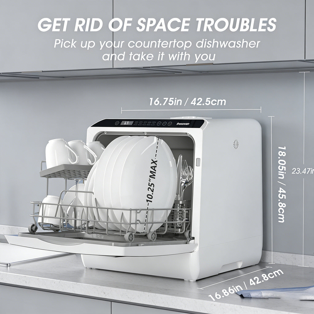 Freeswan Portable Mini Dishwasher Countertop,5L Built-in Water Tank for Apartments &amp; RV,8 Wash Programs with Baby Care with Baby Care, Air Dry/Quick/ECO/Fruit/Normal Mode