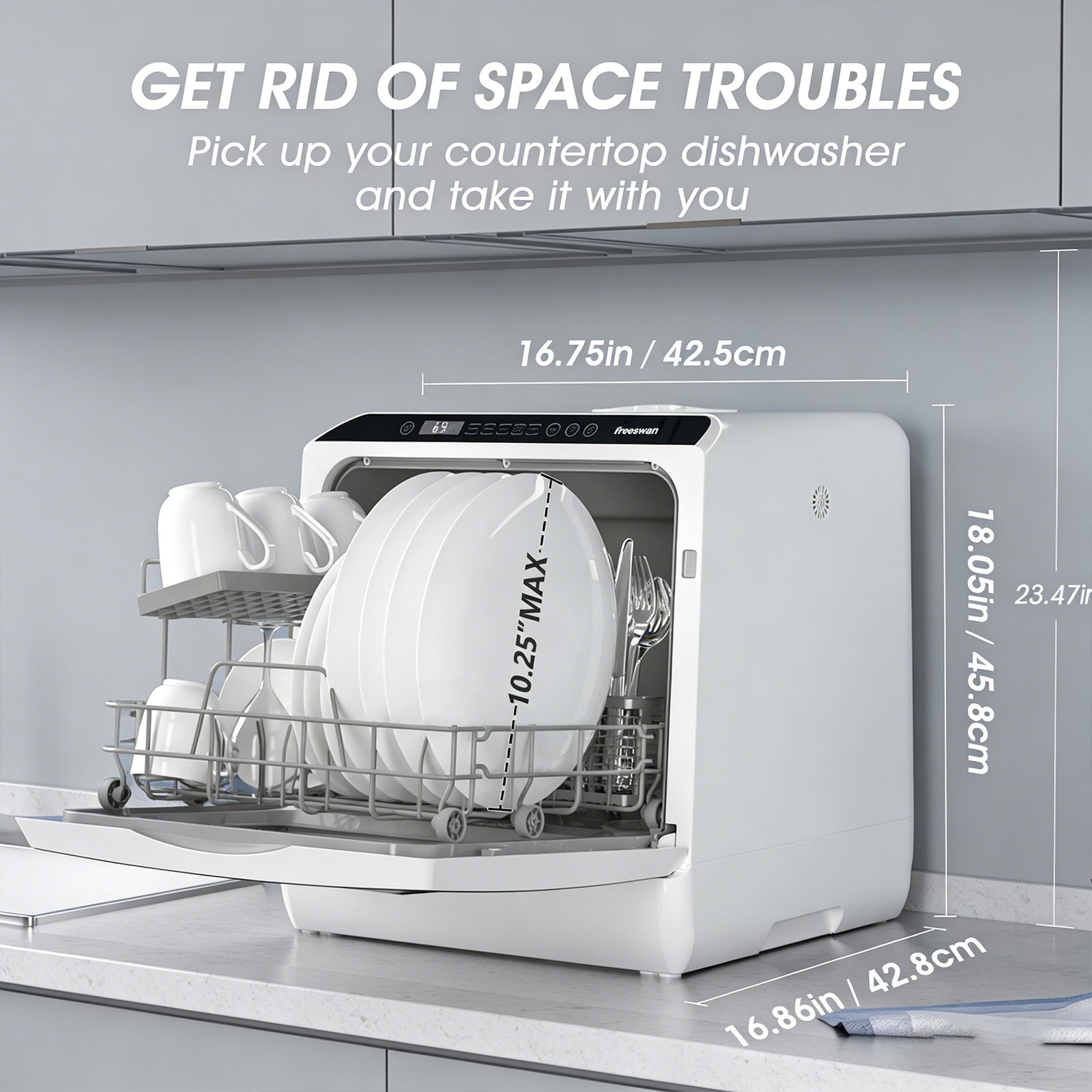 Freeswan Portable Mini Dishwasher Countertop,5L Built-in Water Tank for Apartments &amp; RV,8 Wash Programs with Baby Care with Baby Care, Air Dry/Quick/ECO/Fruit/Normal Mode