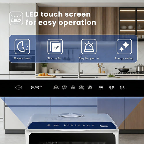 Freeswan Countertop Dishwasher Portable with 6 Programs, 5L Built-in Water Tank for Apartments &amp; RV, 167℉ High-Temp, No Hookup Needed, Mini Dishwasher with Baby Care, Air Dry/Quick/ECO/Fruit/Normal Mode