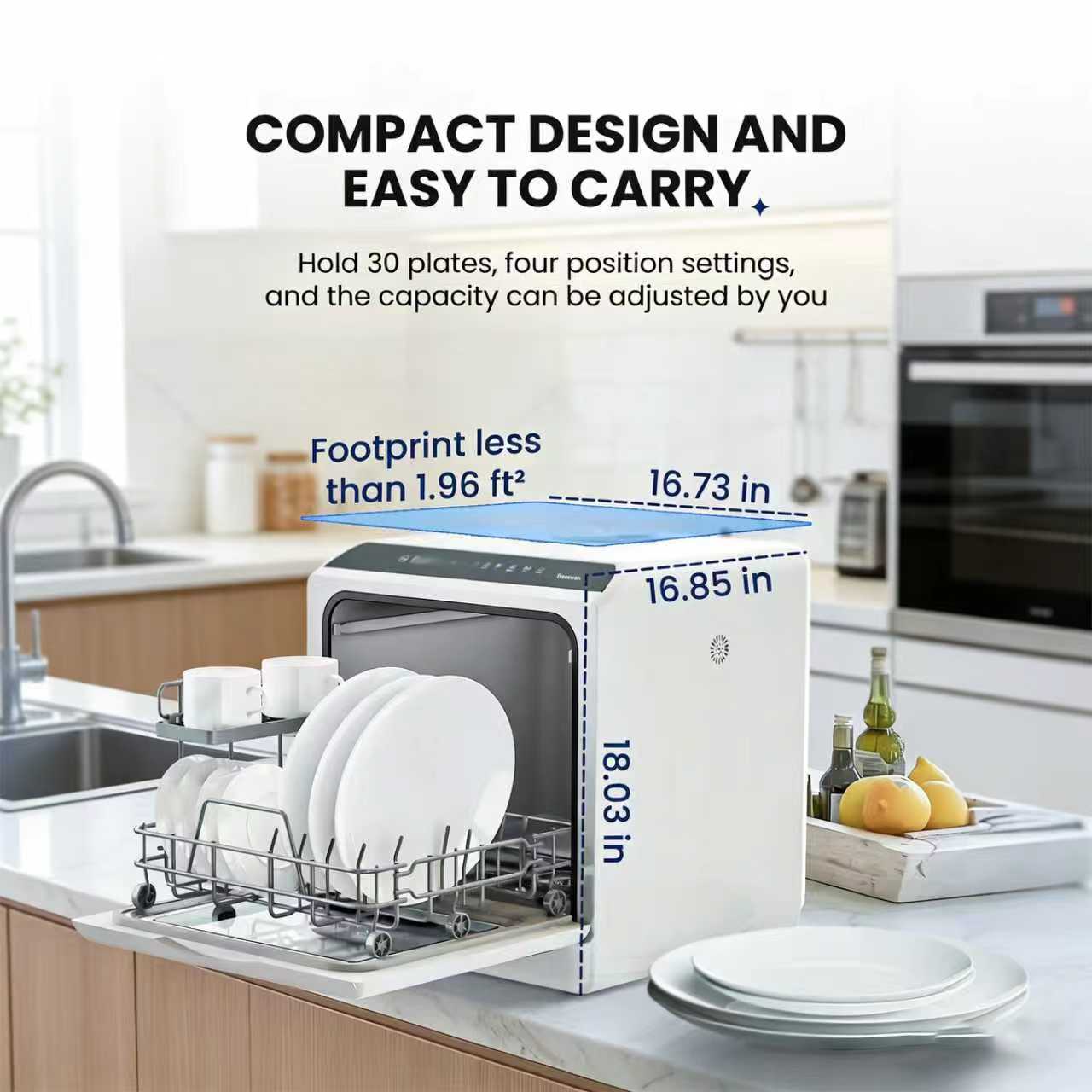 Freeswan Countertop Dishwasher Portable with 6 Programs, 5L Built-in Water Tank for Apartments &amp; RV, 167℉ High-Temp, No Hookup Needed, Mini Dishwasher with Baby Care, Air Dry/Quick/ECO/Fruit/Normal Mode
