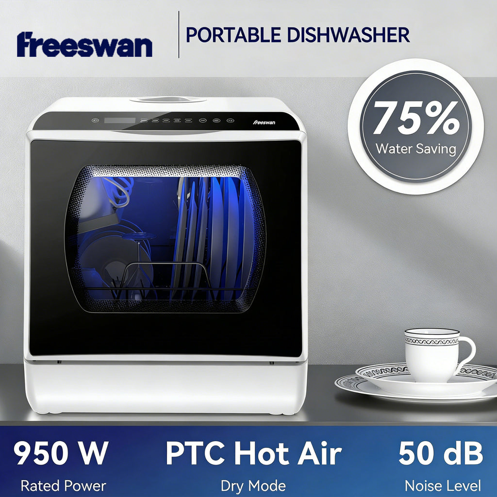Freeswan Portable Mini Dishwasher Countertop,5L Built-in Water Tank for Apartments &amp; RV,8 Wash Programs with Baby Care with Baby Care, Air Dry/Quick/ECO/Fruit/Normal Mode