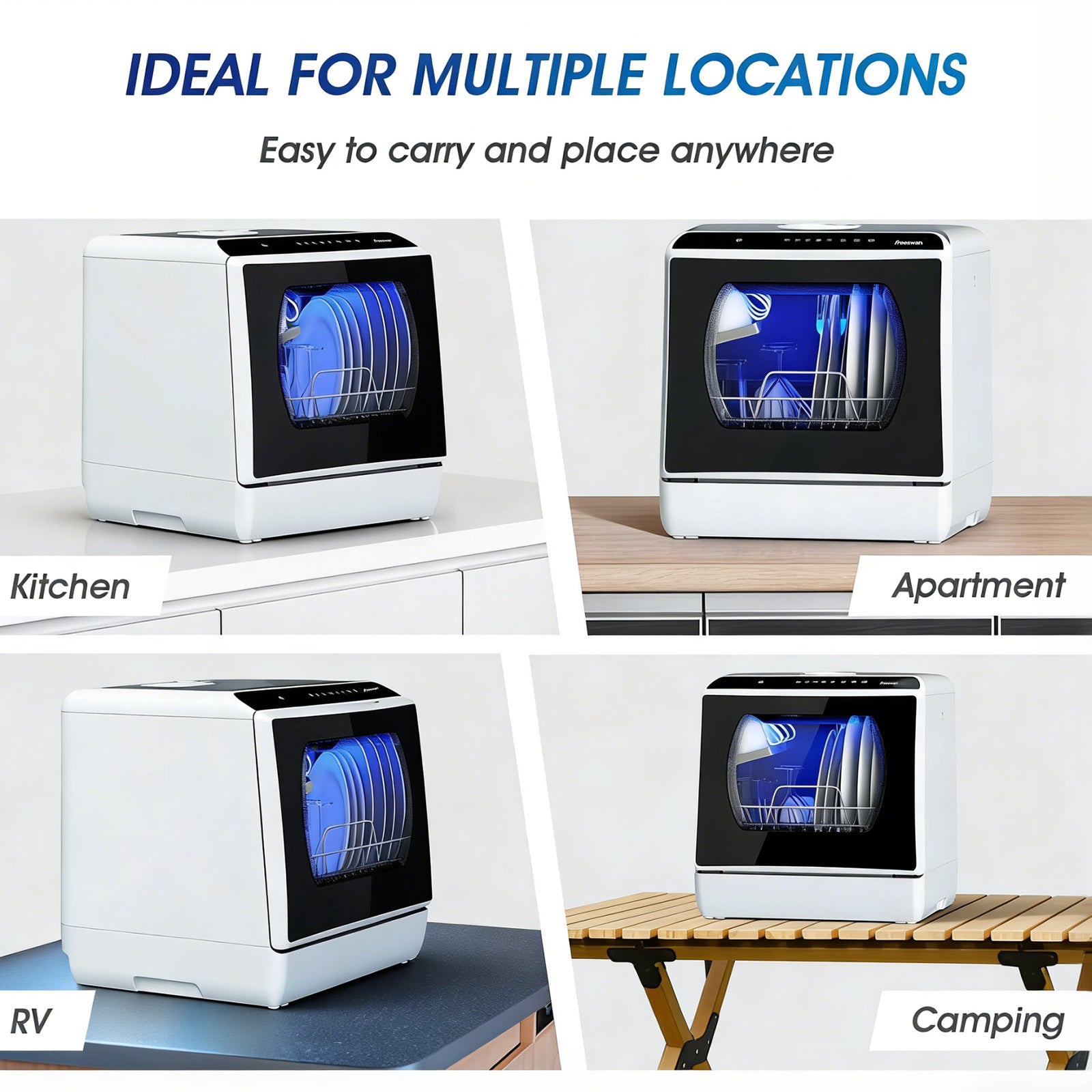 Freeswan Portable Mini Dishwasher Countertop,5L Built-in Water Tank for Apartments &amp; RV,8 Wash Programs with Baby Care with Baby Care, Air Dry/Quick/ECO/Fruit/Normal Mode